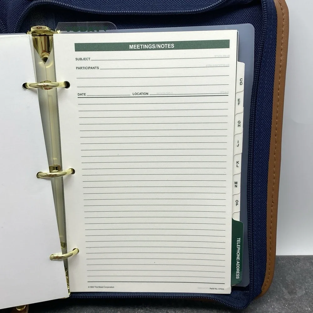 Vintage 90's Cambridge 47062 Blue Canvas Tan Planner Organizer 3 Ring Binder